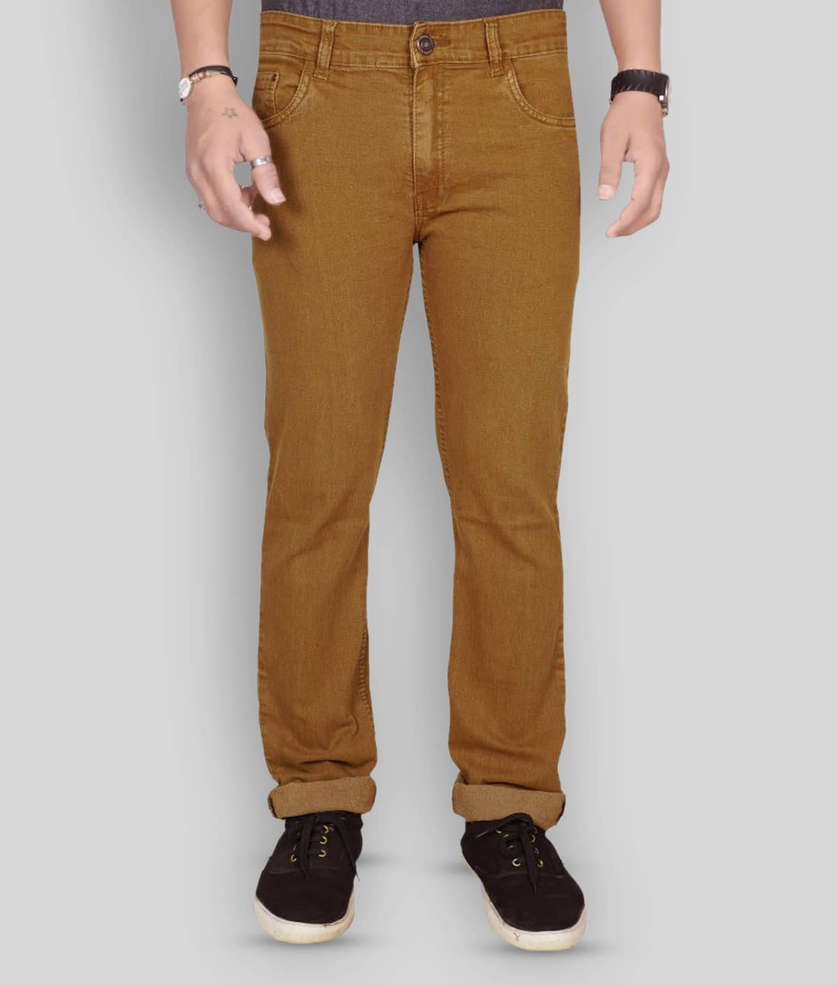JB JUST BLACK - Brown Cotton Blend Regular Fit Men's Jeans ( Pack of 1 ) - Jeans | Buy online on ZillyBuy