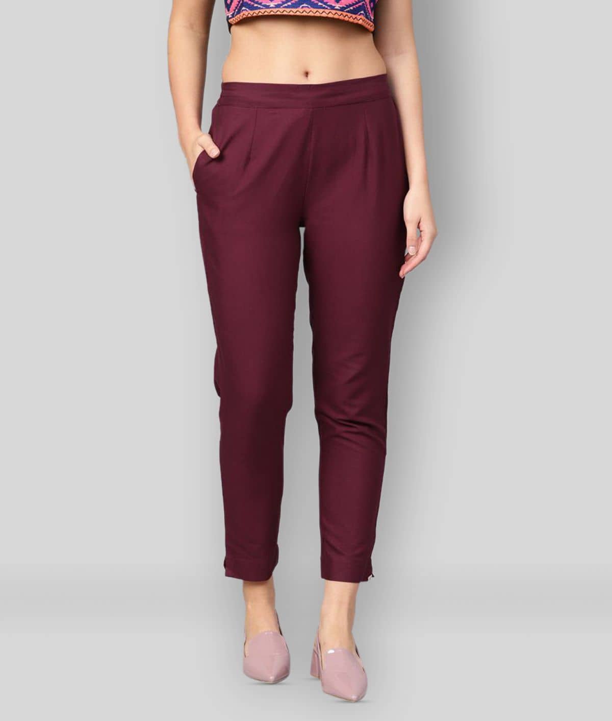 Juniper - Maroon Cotton Slim Fit Women's Casual Pants  ( Pack of 1 ) - Trousers | Buy online on ZillyBuy
