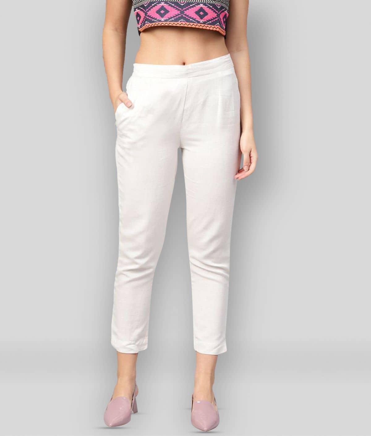 Juniper - Off White Rayon Slim Fit Women's Casual Pants  ( Pack of 1 ) - Trousers | Buy online on ZillyBuy