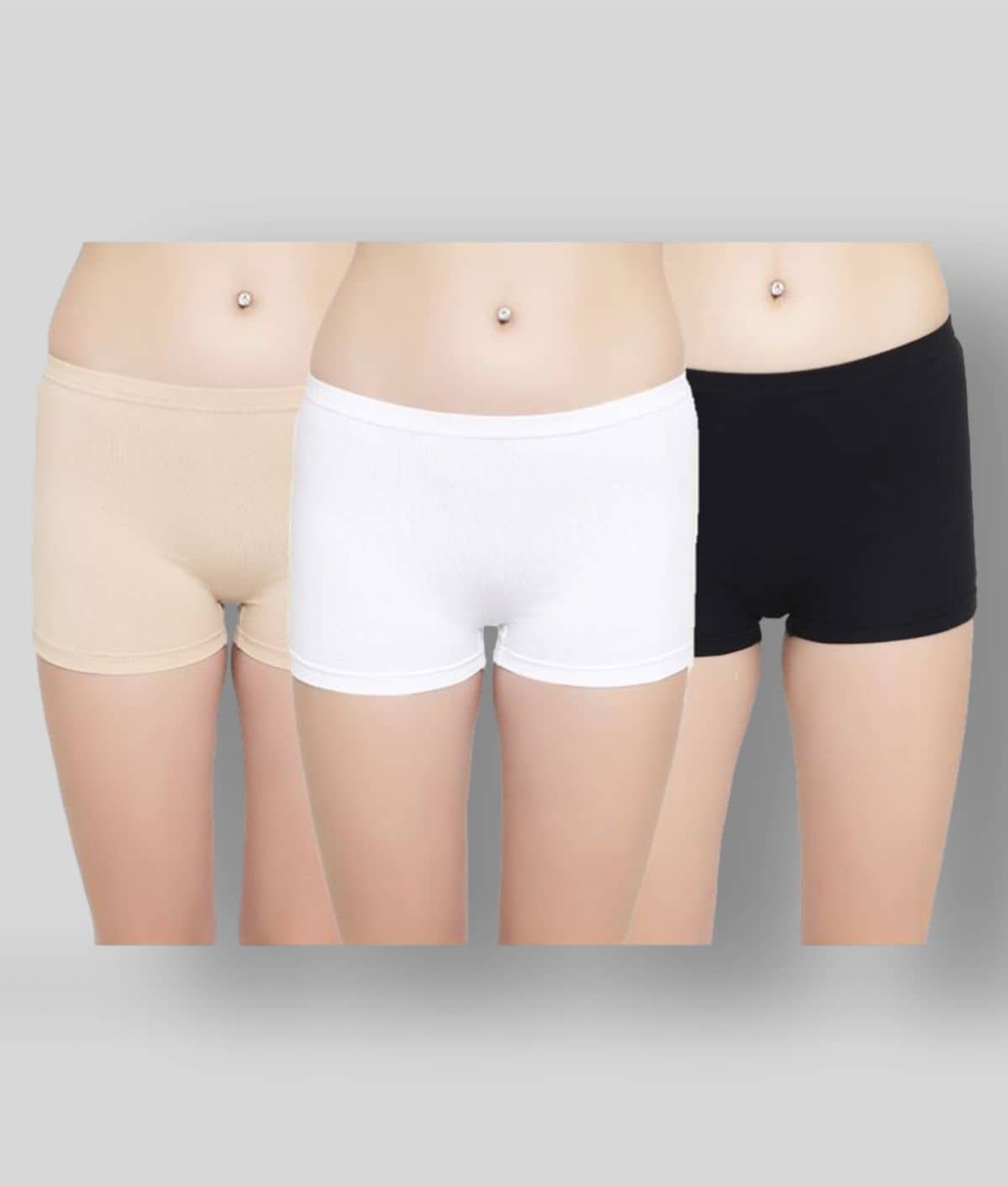 Leading Lady Pack of 3 Cotton Solid Women's Boy Shorts ( Multi Color )