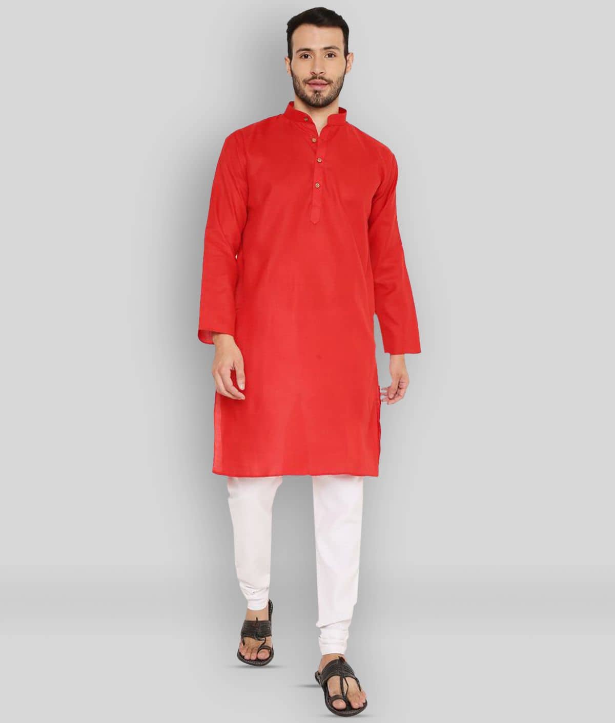 Maharaja - Red Cotton Regular Fit Men's Kurta Pyjama Set ( Pack of 1 ) - Kurtas & Kurta Sets | Buy online on ZillyBuy