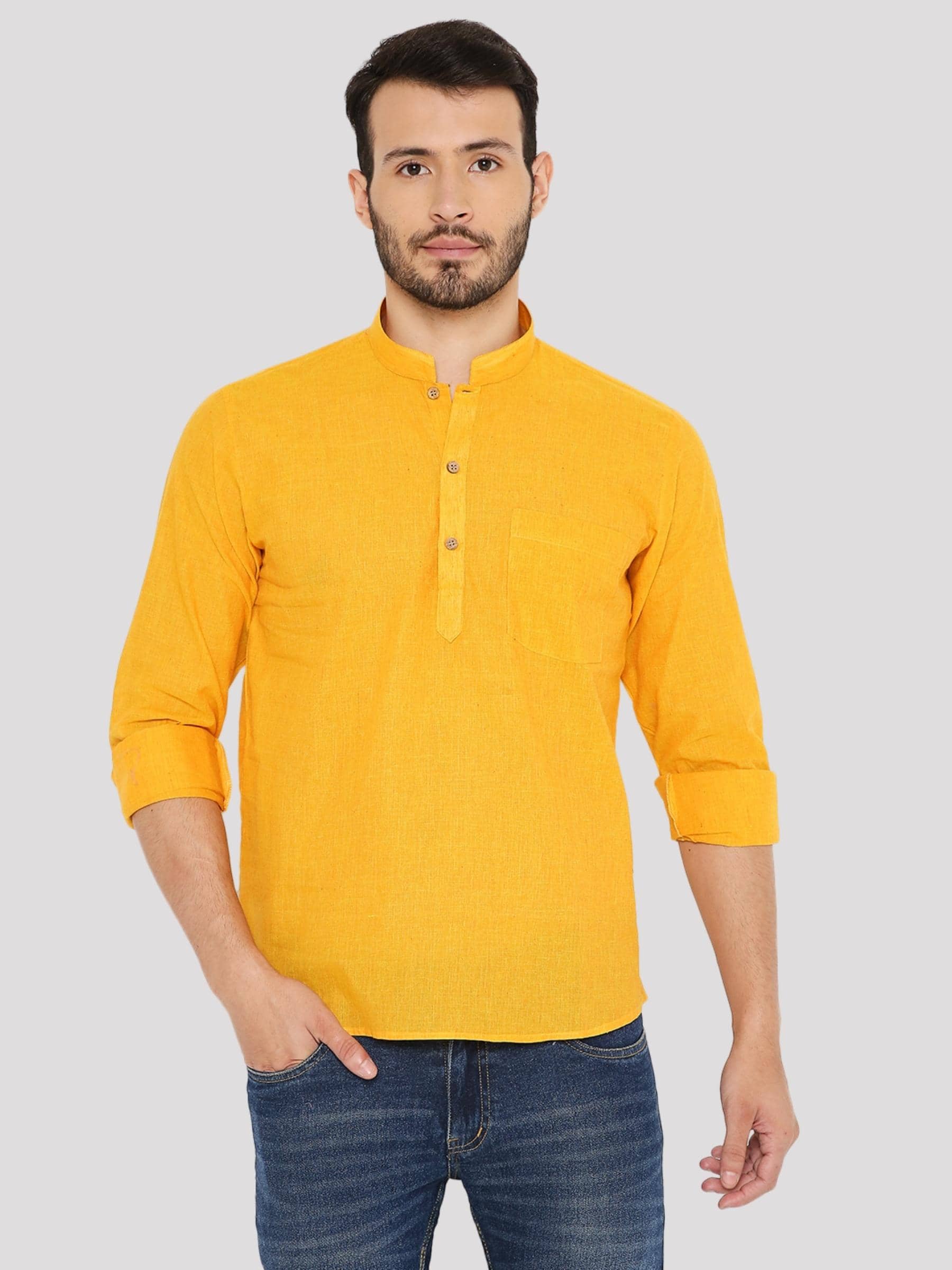 Maharaja - Yellow Cotton Blend Men's Shirt Style Kurta ( Pack of 1 ) - Kurtas & Kurta Sets | Buy online on ZillyBuy