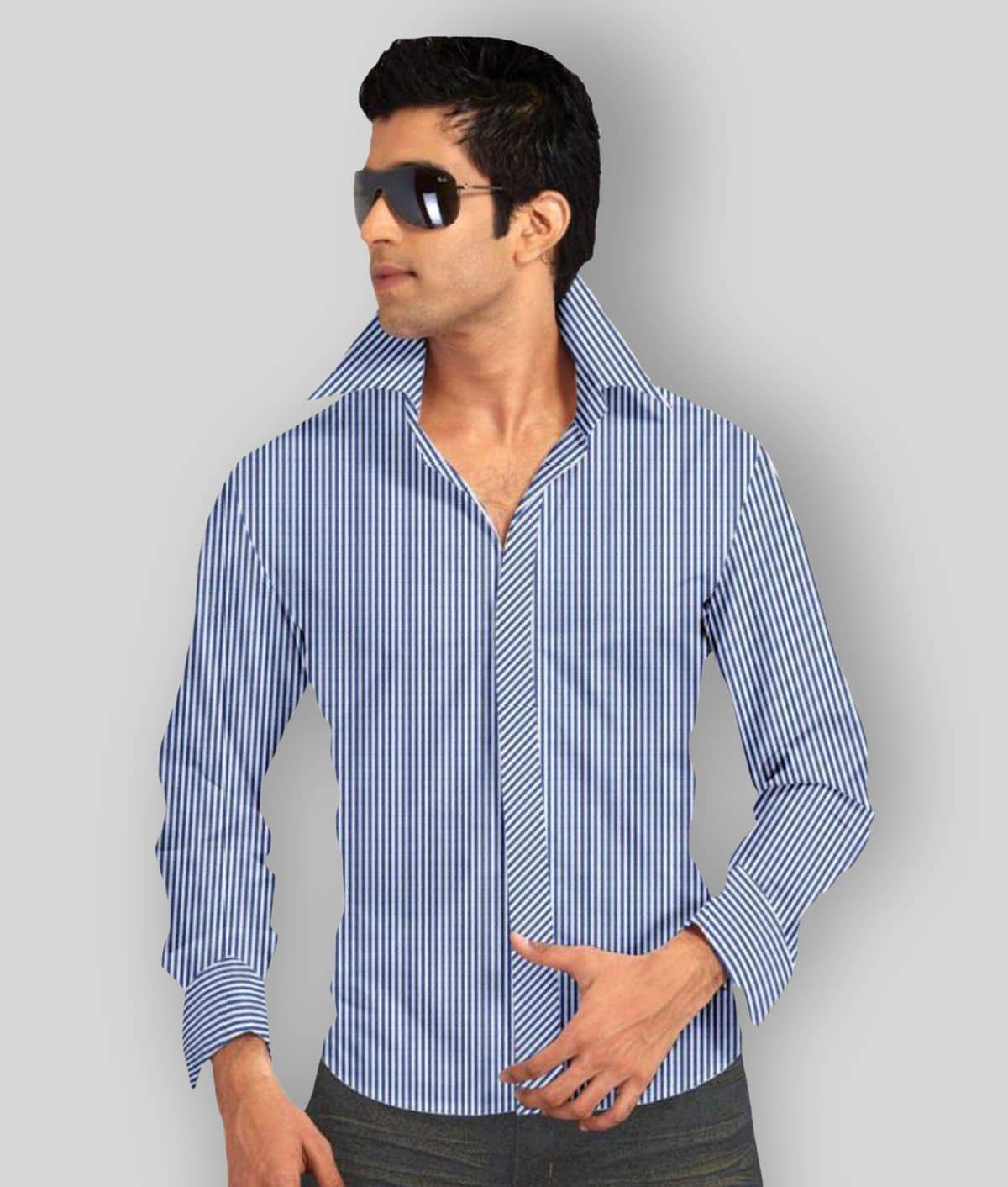 Makhanchor 100 Percent Cotton Slim Fit Men's Formal Shirt - Blue ( Pack of 1 )