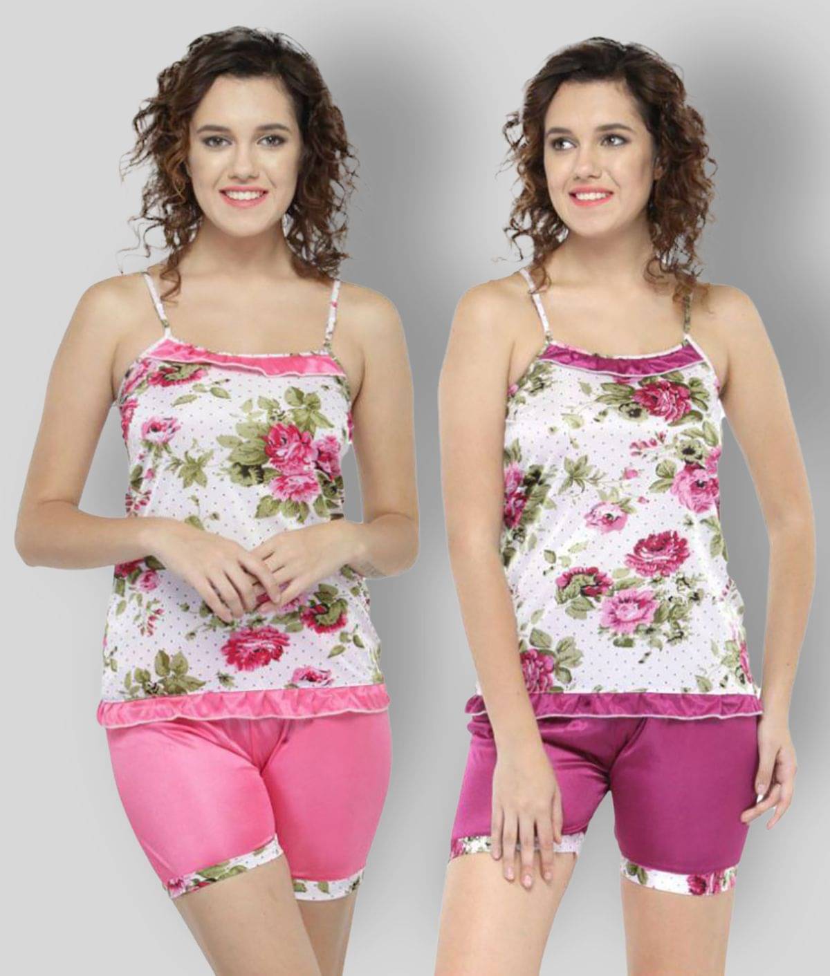    			N-Gal - Multicolor Satin Women's Nightwear Night Shorts ( Pack of 2 )