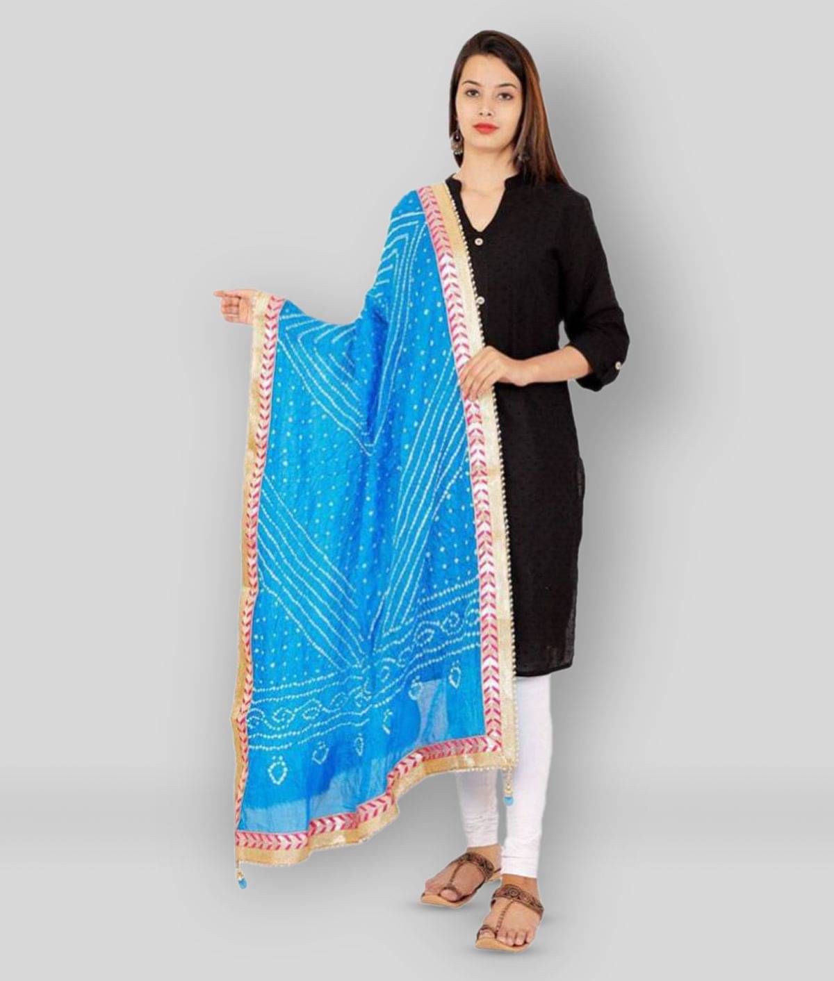 Raj Turquoise Art Silk Bandhej Dupatta Raj Turquoise Art Silk Bandhej Dupatta