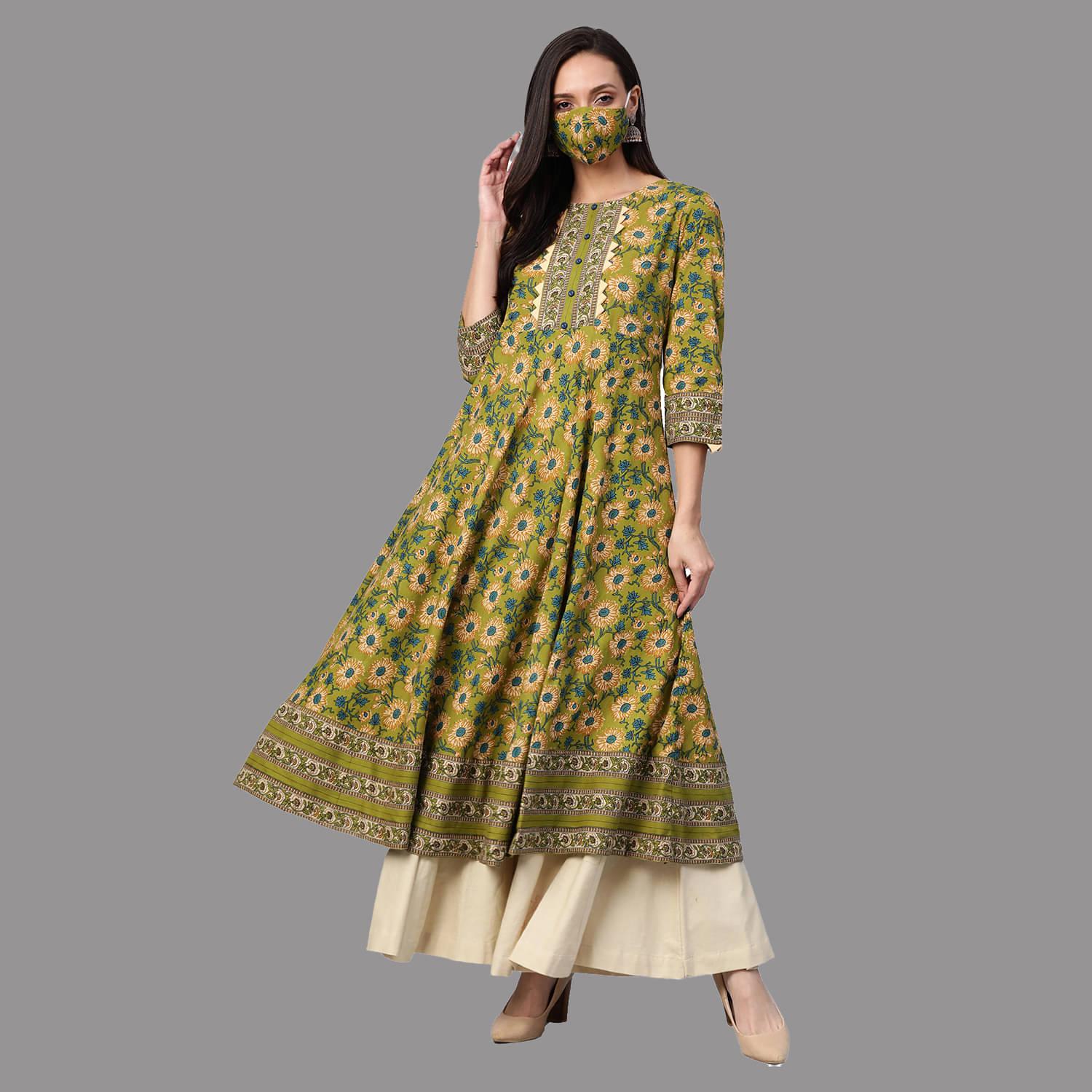     			Yash Gallery - Green Cotton Women's Anarkali Kurti ( Pack of 1 )