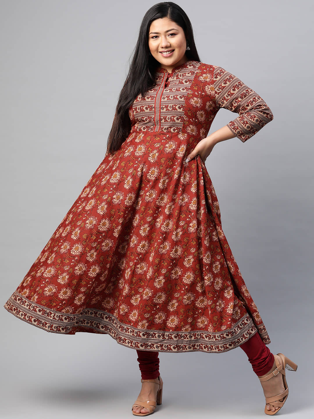 Yash Gallery - Maroon Cotton Women's Flared Kurti ( Pack of 1 ) - Kurtis, Tunics | Buy online on ZillyBuy