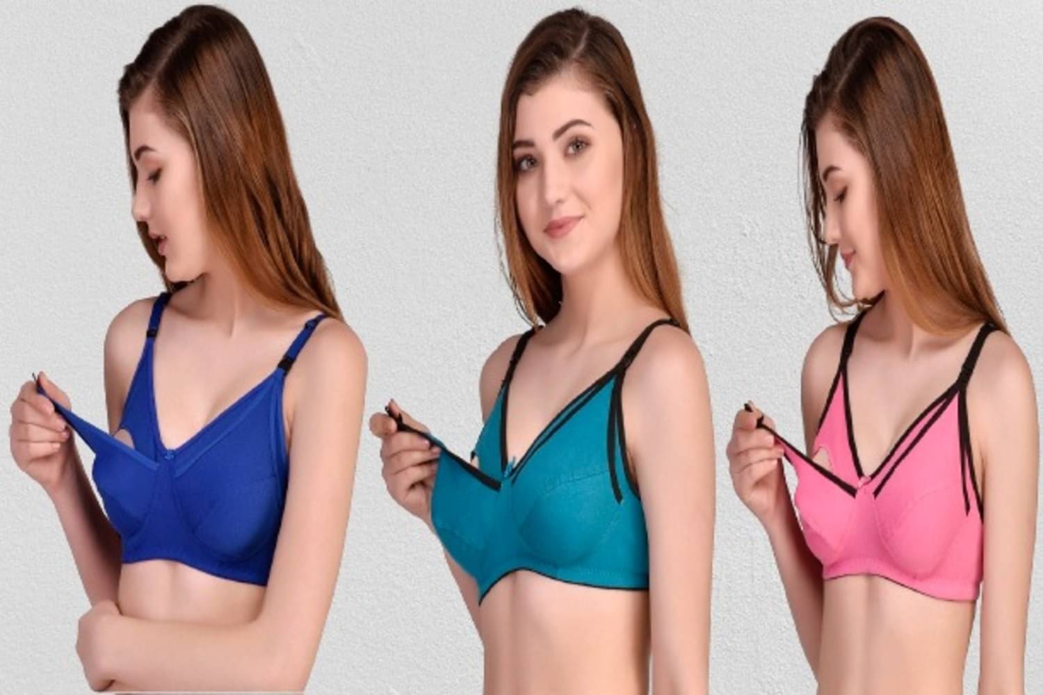 Zourt - Multicolor Cotton Solid Women's Maternity Bra ( Pack of 3 )     			Zourt - Multicolor Cotton Solid Women's Maternity Bra ( Pack of 3 )