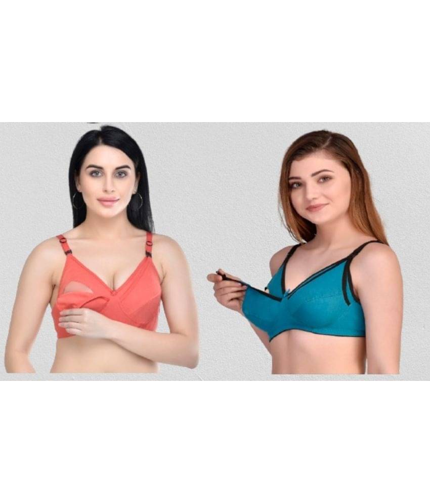 Zourt - Multicolor Cotton Solid Women's Maternity Bra ( Pack of 2 )     			Zourt - Multicolor Cotton Solid Women's Maternity Bra ( Pack of 2 )