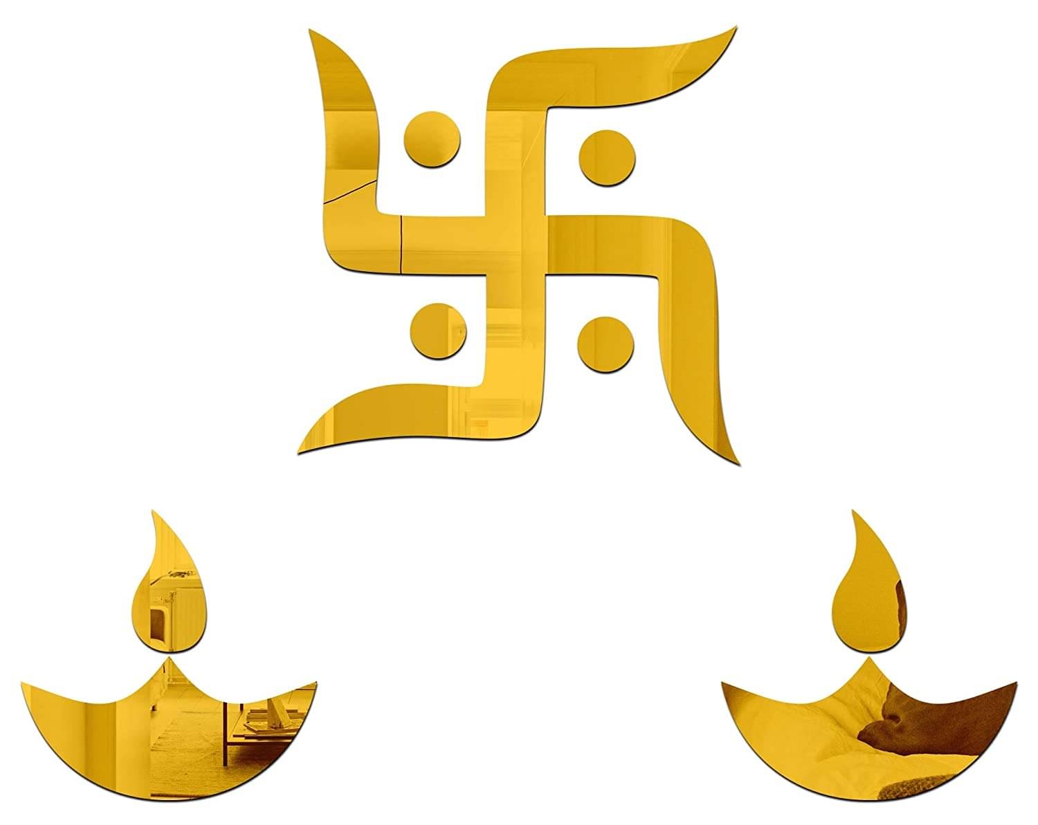 Asmi Collection Swastik & 2 Diyas Self Adhesive Acrylic Mirror Wall Sticker ( 15 x 15 cms ) Asmi Collection Swastik & 2 Diyas Self Adhesive Acrylic Mirror Wall Sticker ( 15 x 15 cms )