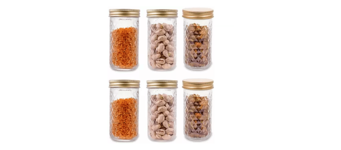     			CROCO JAR - Gold Glass Food Container ( Pack of 6 )