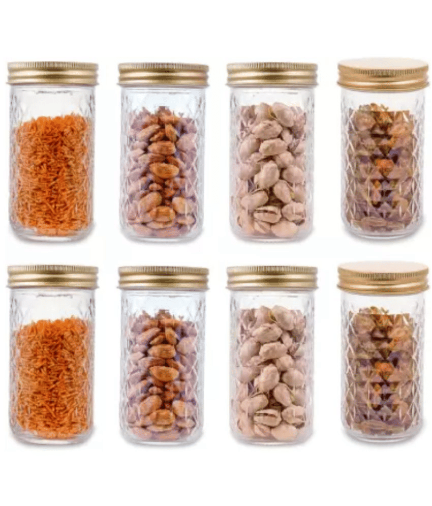 CROCO JAR Glass Gold Spice Container ( Set of 8 )