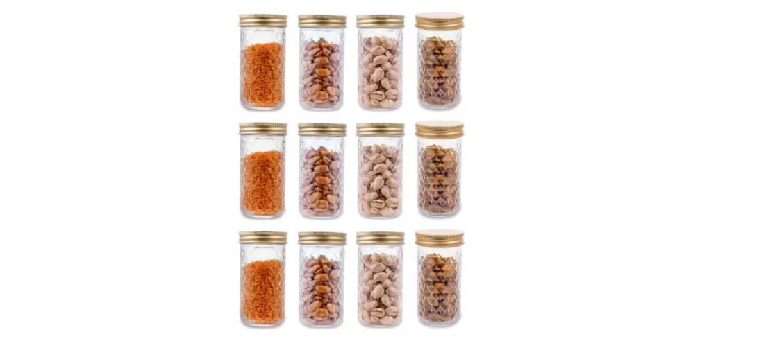 CROCO JAR Glass Gold Food Container ( Set of 12 )