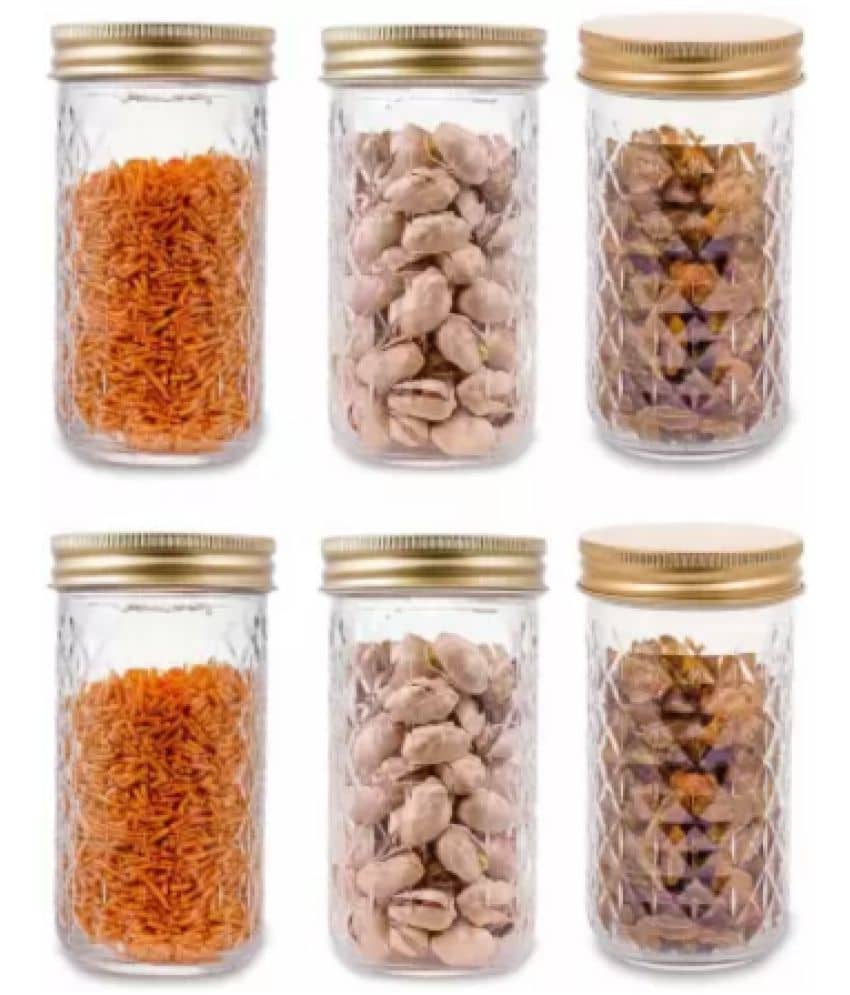 CROCO JAR Glass Gold Multi-Purpose Container ( Set of 6 )