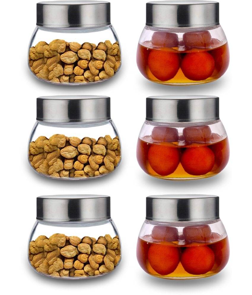     			CROCO JAR - Silver Glass Food Container ( Pack of 6 )