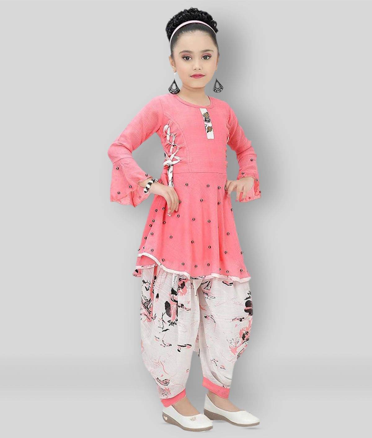     			Cherry Tree Girls Cotton Blend Top With Palazzo( Pink )