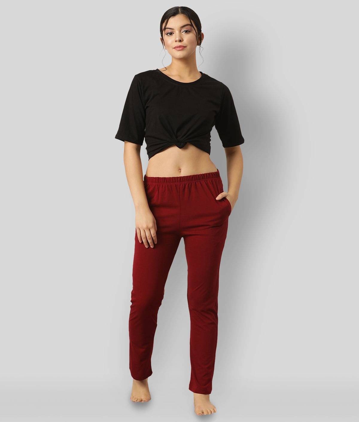     			Clovia - Maroon Cotton Women's Nightwear Pyjama ( Pack of 1 )