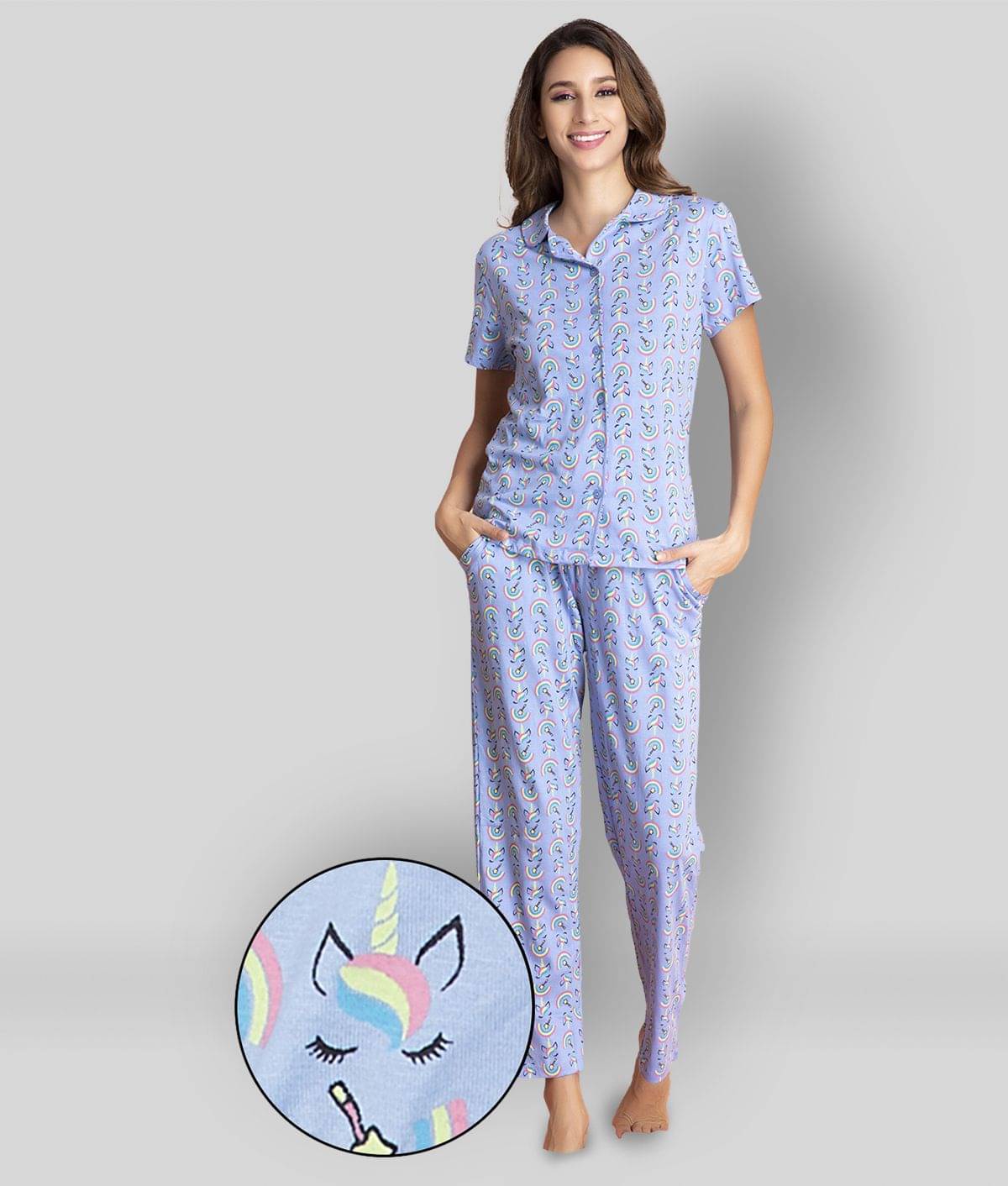     			Clovia - Purple Cotton Women's Nightwear Nightsuit Sets ( Pack of 2 )
