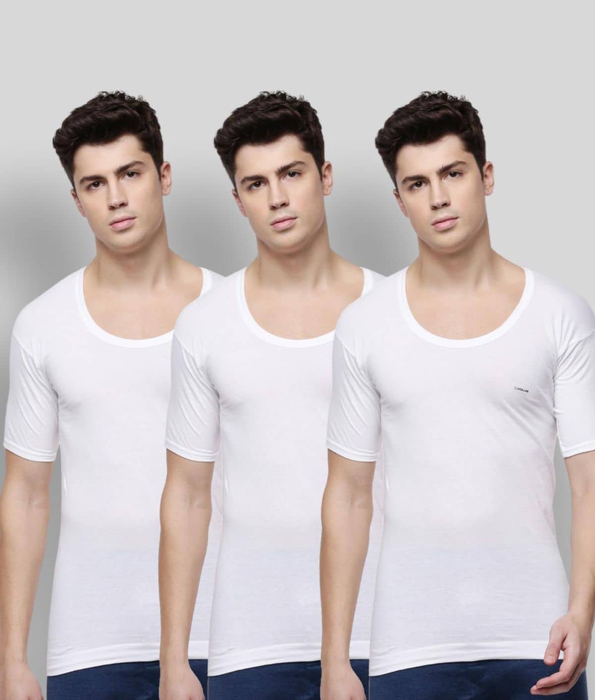 Dollar Bigboss Men's White Pack of 3 Solid Combed Cotton Shrinkless Vest - Nightwear & Loungewear | Buy online on ZillyBuy