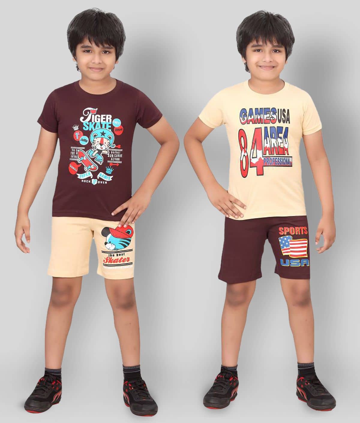 Dongli Pack of 2 Boys Cotton T-Shirt & Shorts Set ( Multicolor )