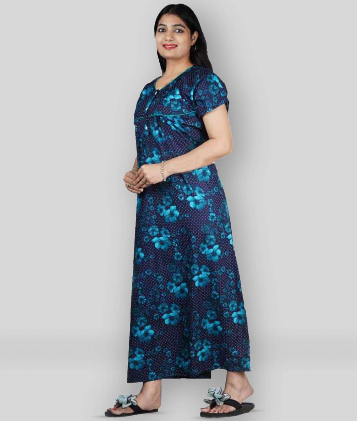 Favnic Cotton Nighty & Night Gowns - Blue - Nightwear & Loungewear | Buy online on ZillyBuy