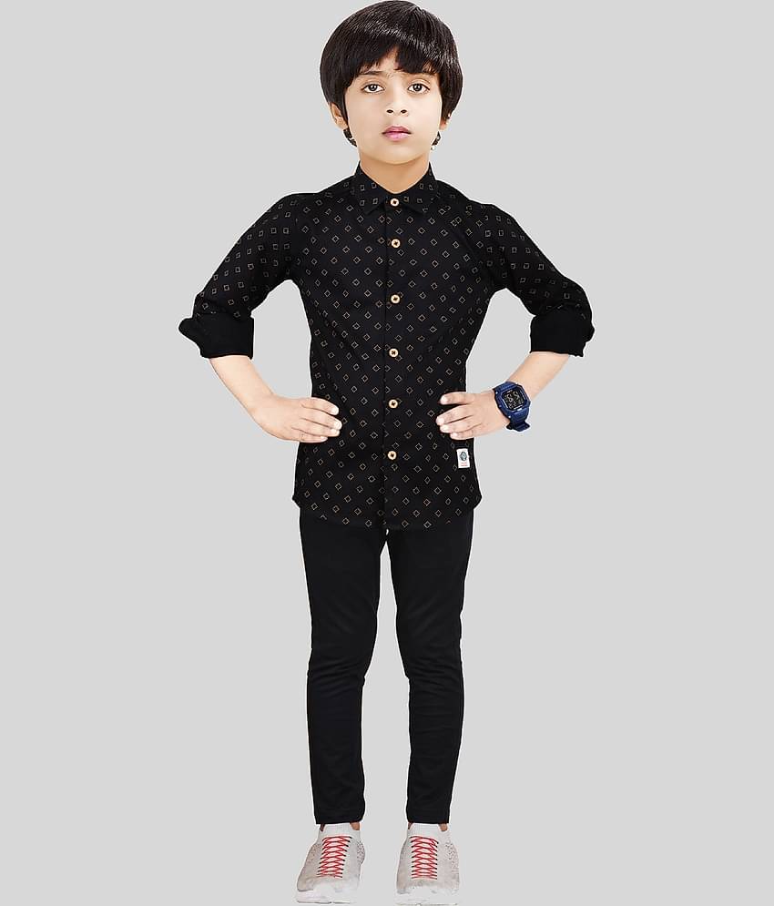 Made In The Shade Pack of 1 Boys Cotton Shirt & Pants Set ( Black )