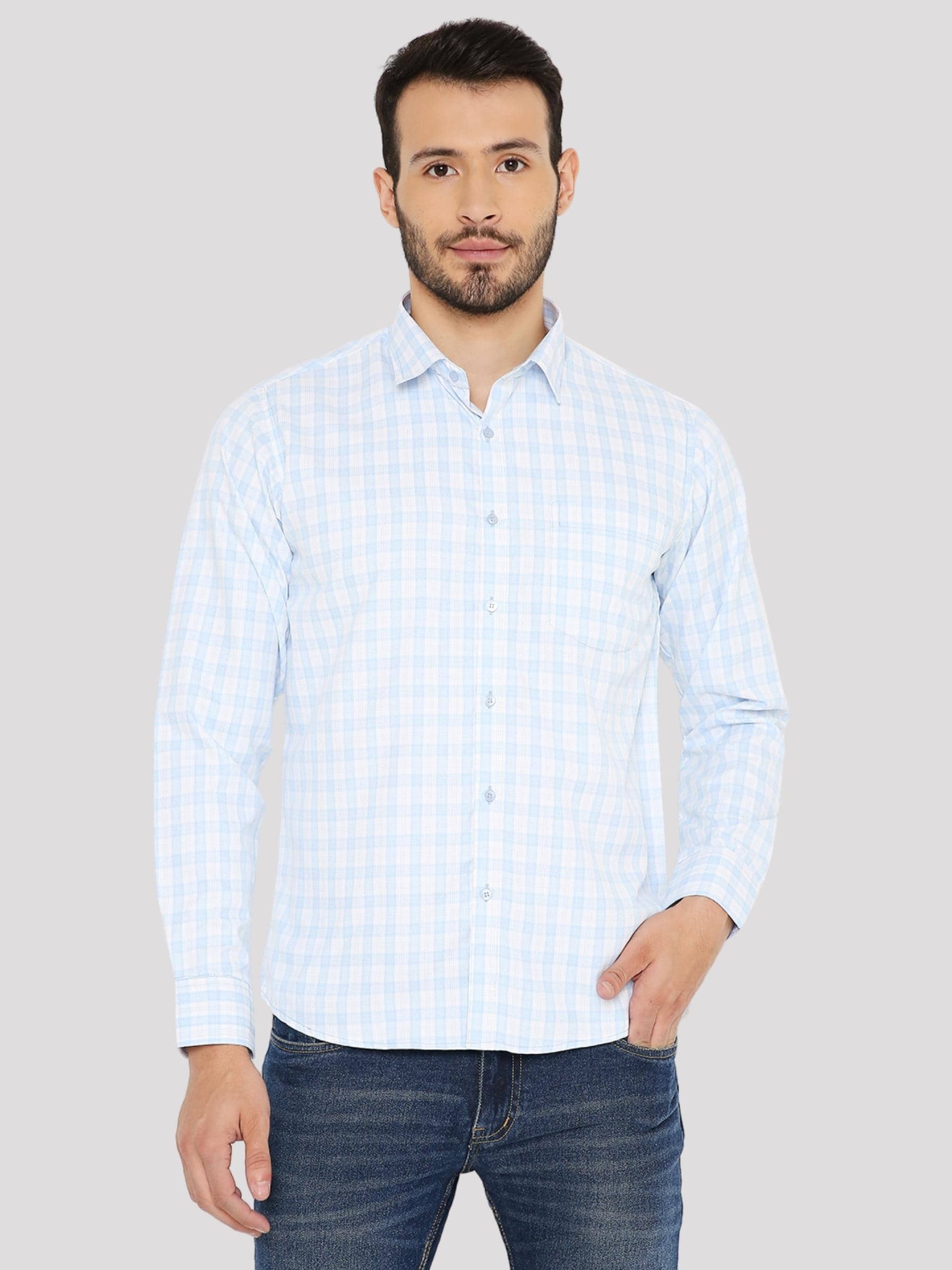 Maharaja - Blue Cotton Blend Slim Fit Men's Formal Shirt ( Pack of 1 )