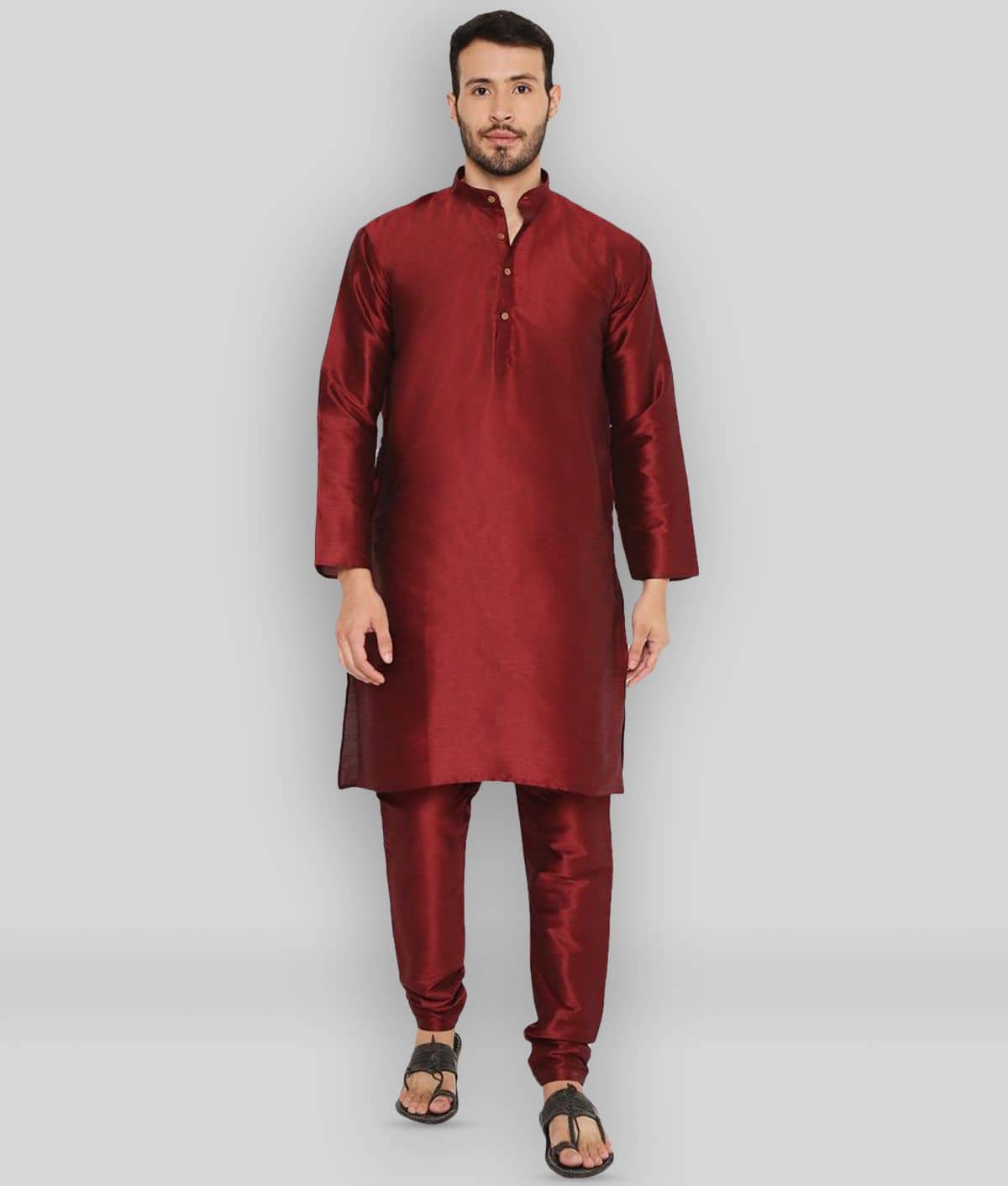 Maharaja - Maroon Silk Regular Fit Men's Kurta Pyjama Set ( Pack of 1 ) - Kurtas & Kurta Sets | Buy online on ZillyBuy