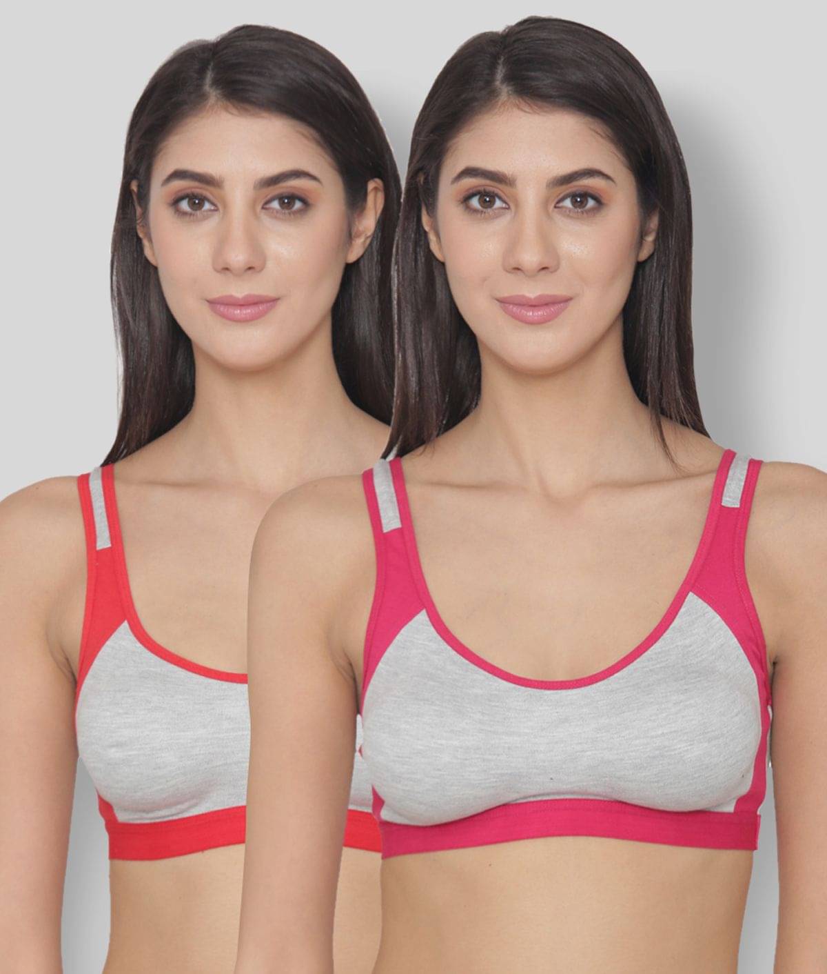 N-Gal Pink,Red Cotton Solid Sports Bra N-Gal Pink,Red Cotton Solid Sports Bra