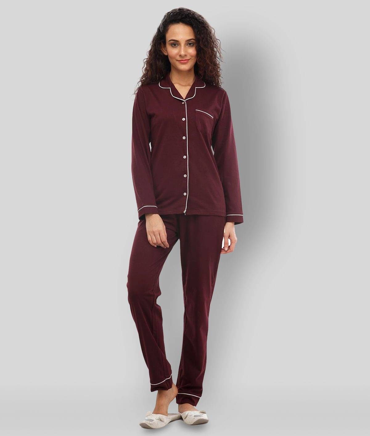 Nite Flite - Maroon Cotton Women's Nightwear Nightsuit Sets Nite Flite - Maroon Cotton Women's Nightwear Nightsuit Sets