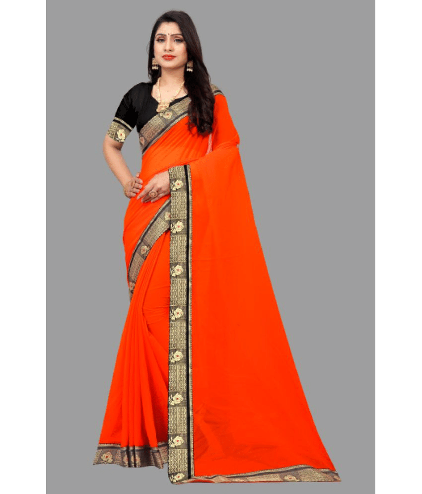 PARAKHIYA FAB Georgette Embellished Saree With Unstitched Blouse Piece ( Orange ) PARAKHIYA FAB Georgette Embellished Saree With Unstitched Blouse Piece ( Orange )
