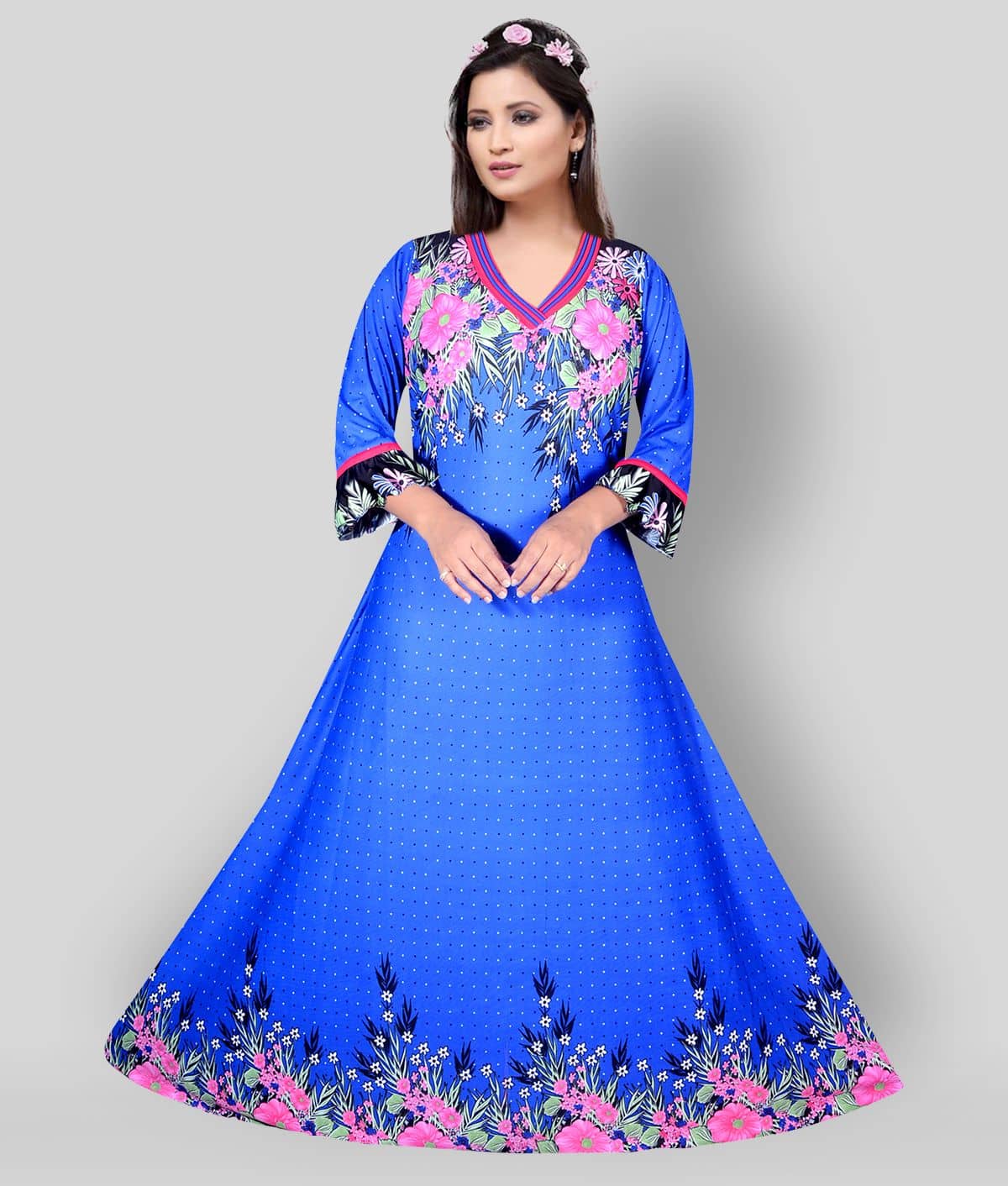 PURSA - Blue Satin Women's Nightwear Nighty & Night Gowns - Nightwear & Loungewear | Buy online on ZillyBuy