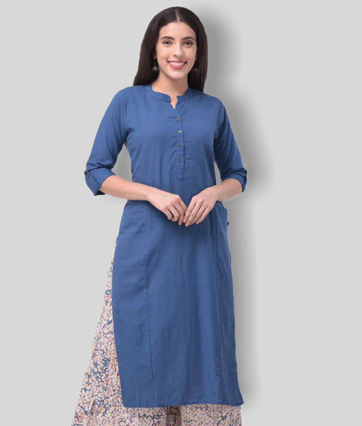 Pistaa - Blue Cotton Women's Straight Kurti ( Pack of 1 ) - Kurtis, Tunics | Buy online on ZillyBuy