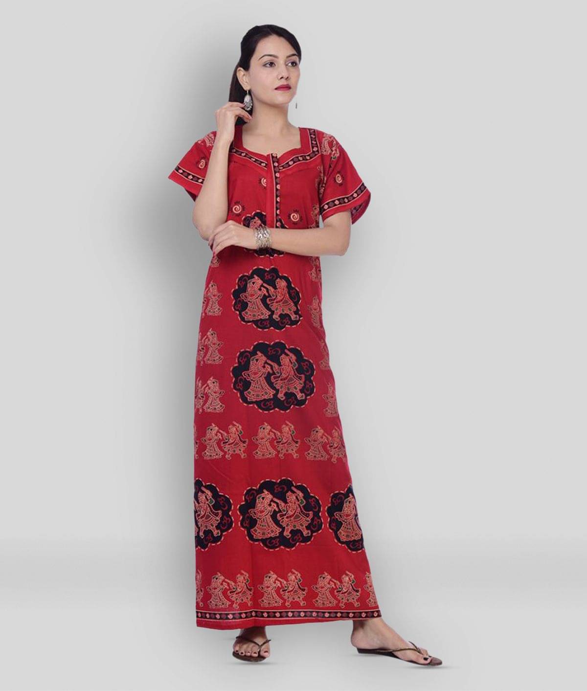     			Raj Cotton Nighty & Night Gowns - Red Single
