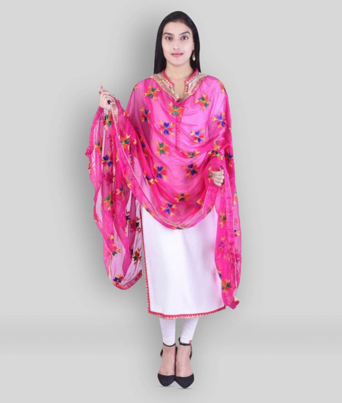 Raj Pink Chiffon Phulkari Dupatta Raj Pink Chiffon Phulkari Dupatta
