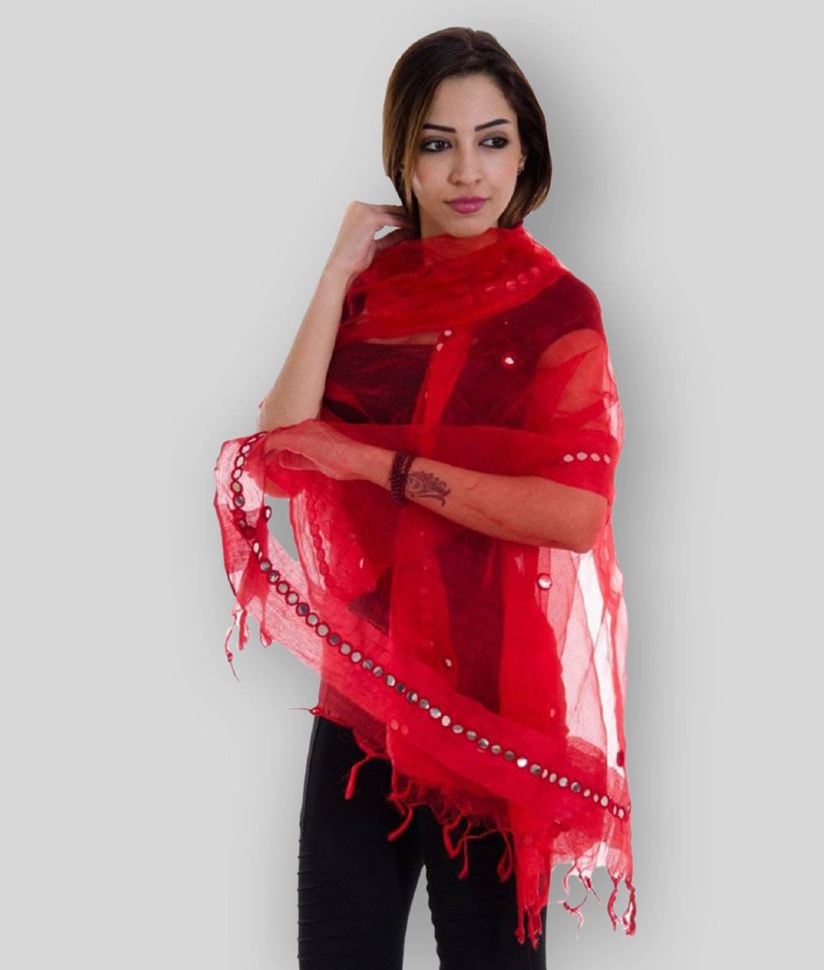 Raj Red Tissue Dupatta - Single Raj Red Tissue Dupatta - Single