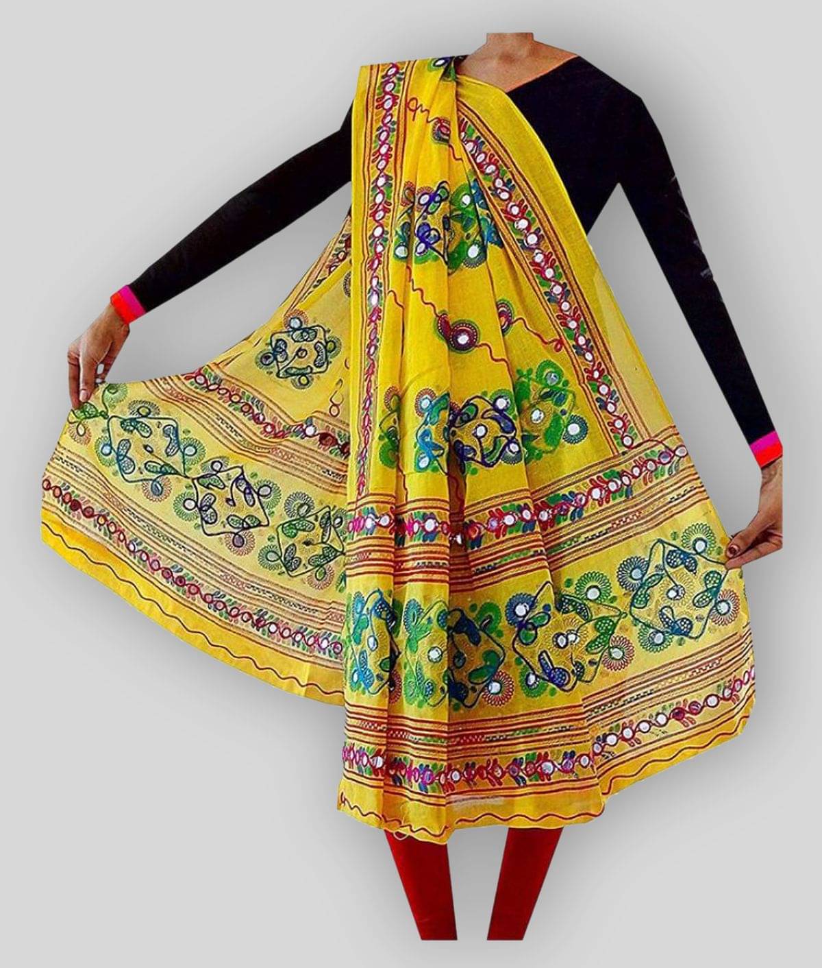 Raj Yellow Cotton Hand Embroidered Dupatta Raj Yellow Cotton Hand Embroidered Dupatta