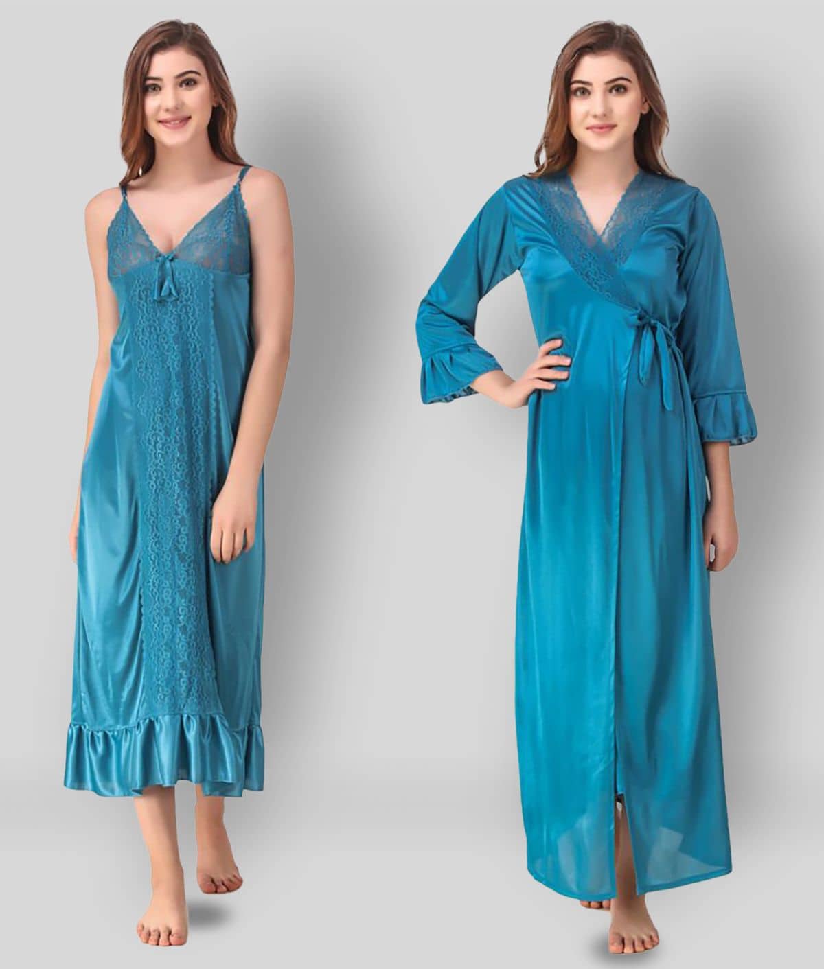 Romaisa - Blue Satin Women's Nightwear Nighty & Night Gowns ( Pack of 2 ) - Nightwear & Loungewear | Buy online on ZillyBuy