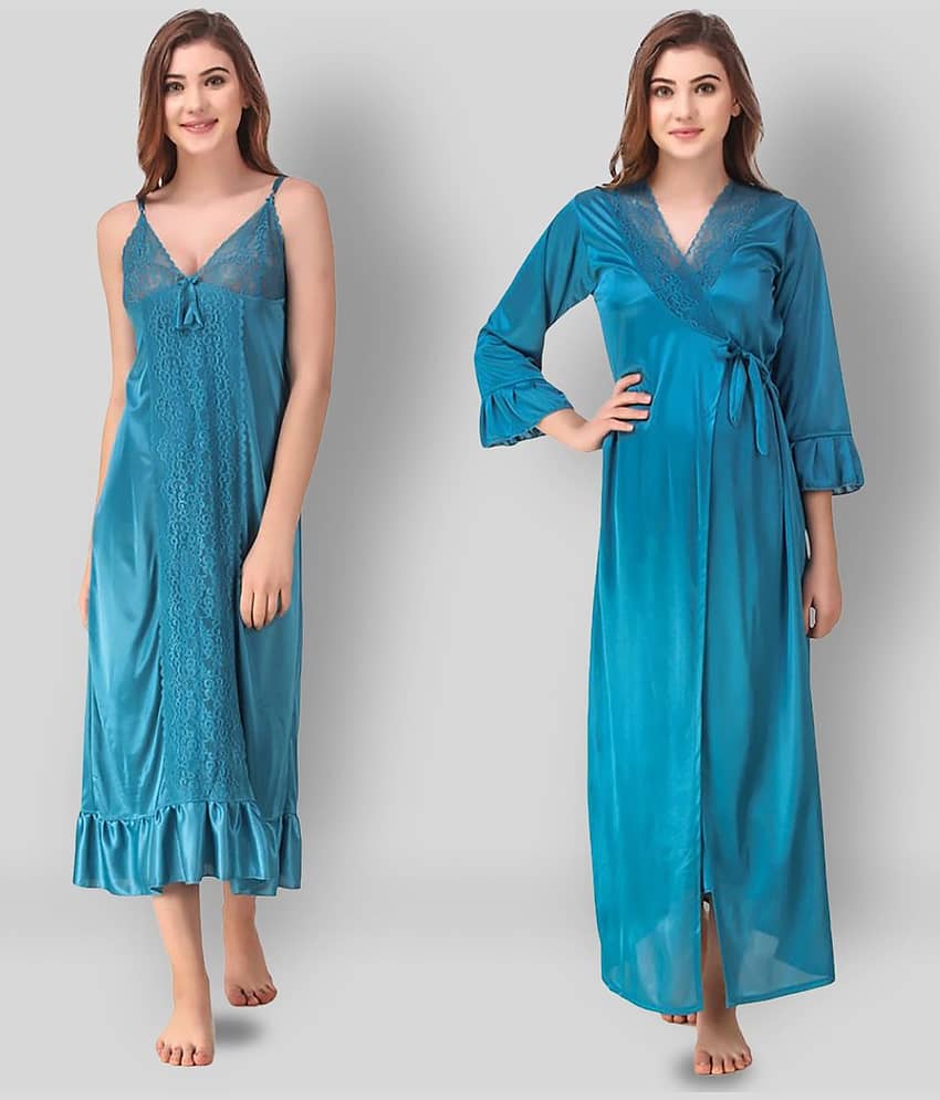 Romaisa - Blue Satin Women's Nightwear Nighty & Night Gowns ( Pack of 2 ) - Nightwear & Loungewear | Buy online on ZillyBuy