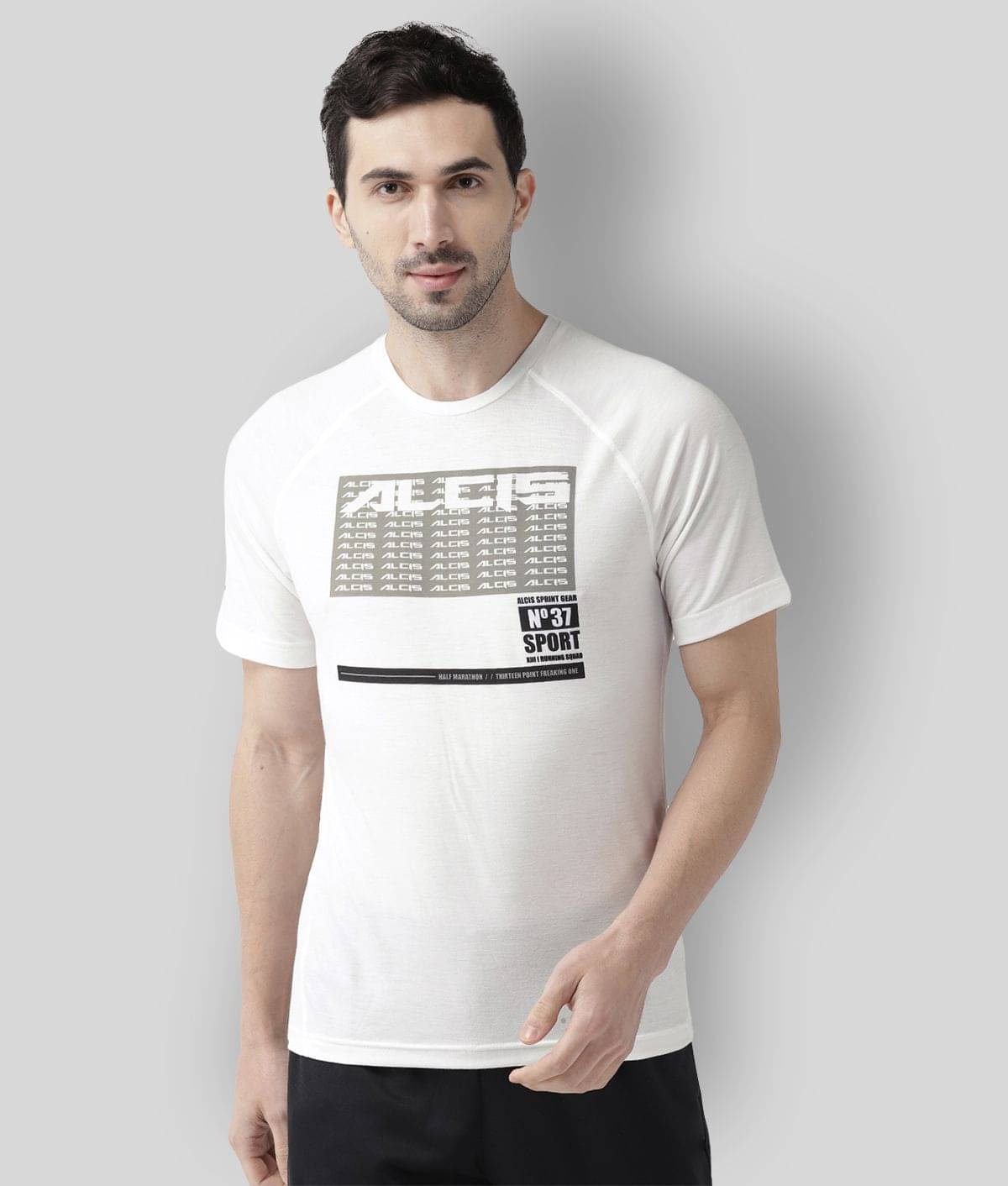 Alcis - White Polyester Regular Fit Men's Sports T-Shirt ( Pack of 1 ) Alcis - White Polyester Regular Fit Men's Sports T-Shirt ( Pack of 1 )