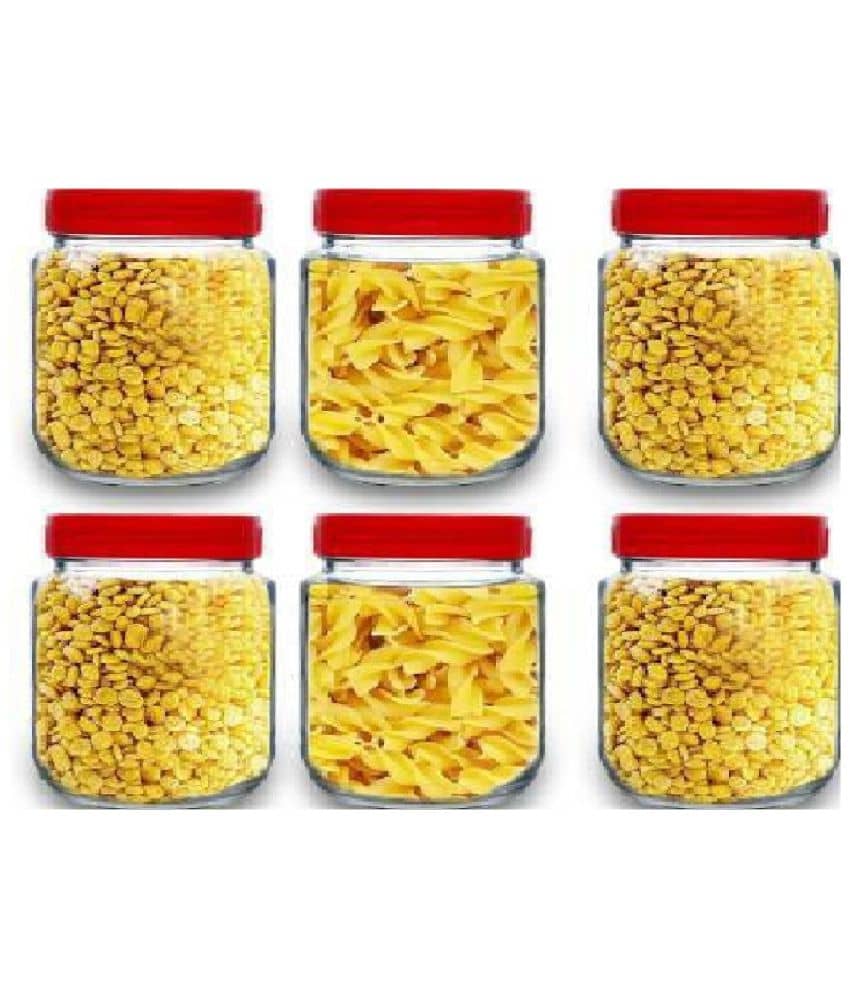 CROCO JAR Glass Red Food Container ( Set of 6 )