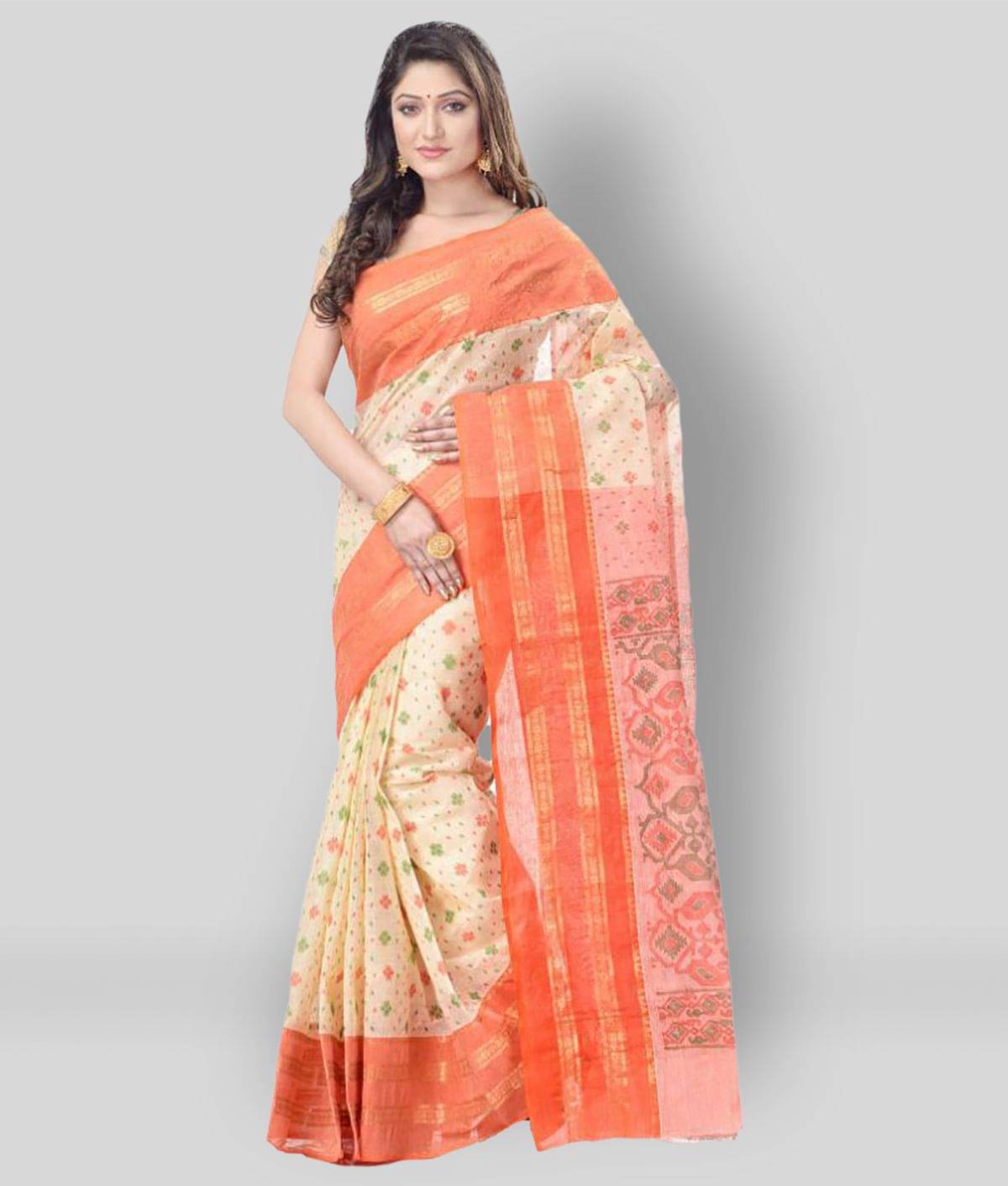     			Desh Bidesh Cotton Blend Printed Saree Without Blouse Piece ( Multicolor )