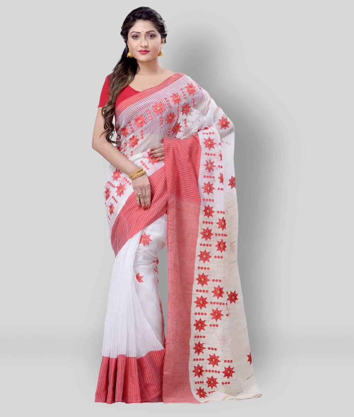 Desh Bidesh Cotton Blend Printed Saree With Unstitched Blouse Piece ( White ) Desh Bidesh Cotton Blend Printed Saree With Unstitched Blouse Piece ( White )