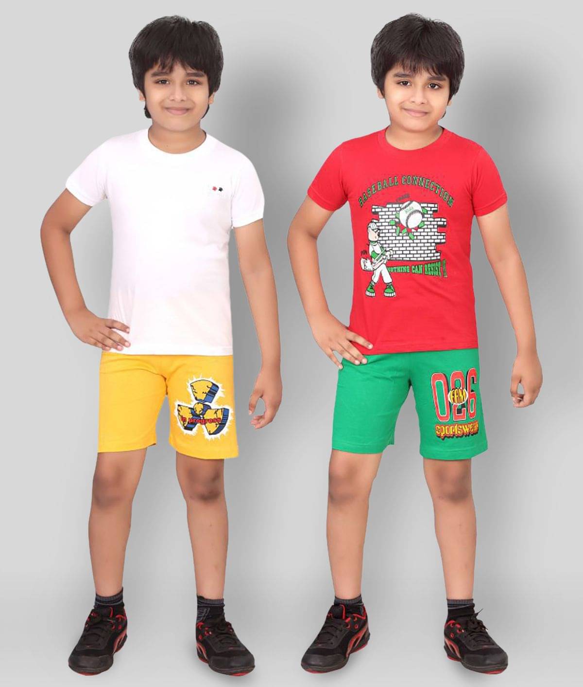     			Dongli Pack of 2 Boys Cotton T-Shirt & Shorts Set ( Multicolor )