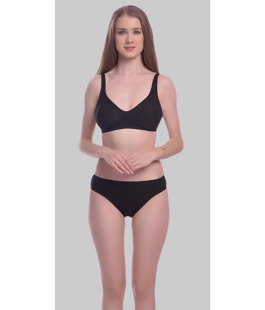     			Elina Cotton Women's Bra & Panty Set ( Black )