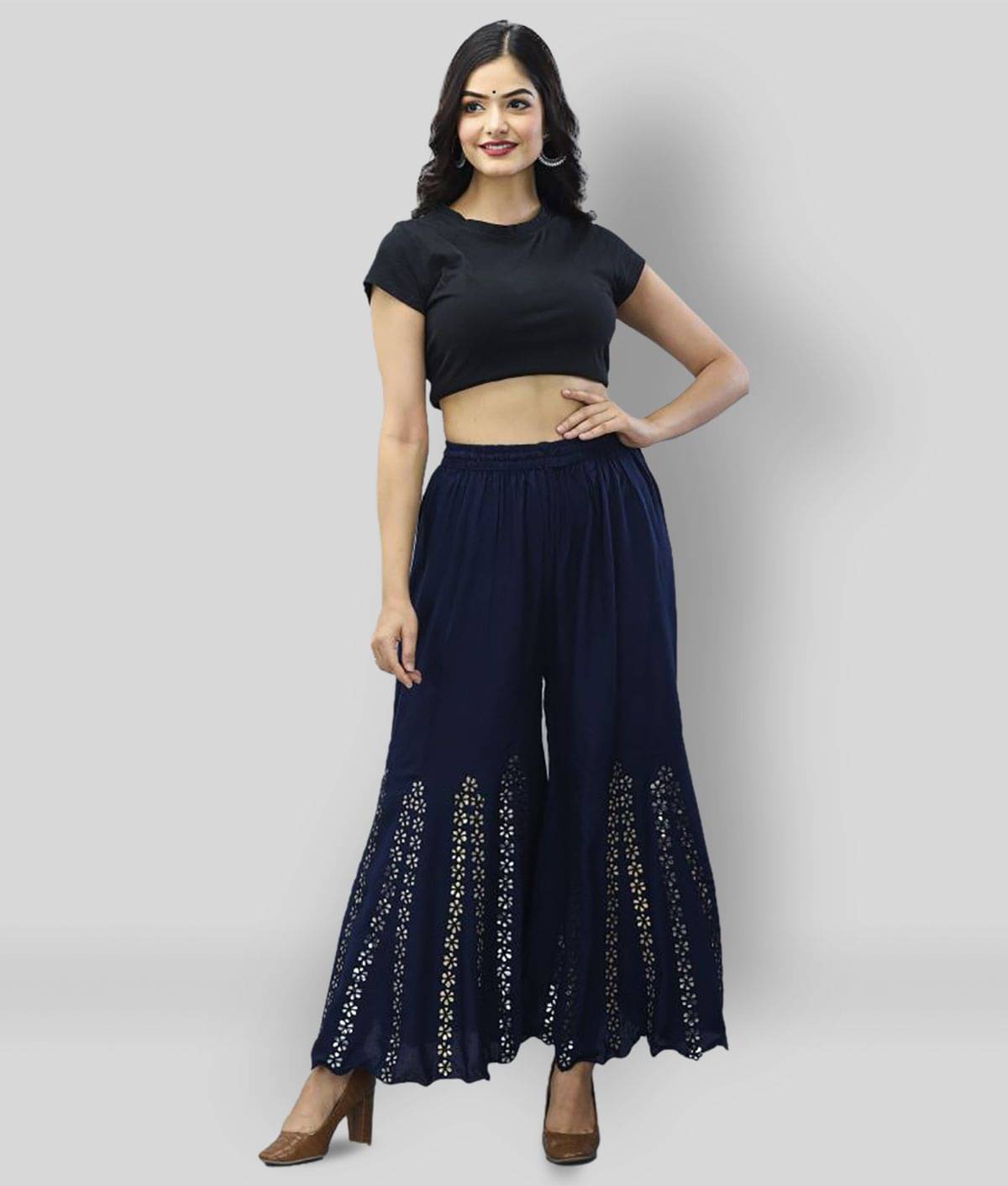     			FABRR - Navy Blue Rayon Flared Women's Palazzos ( Pack of 1 )