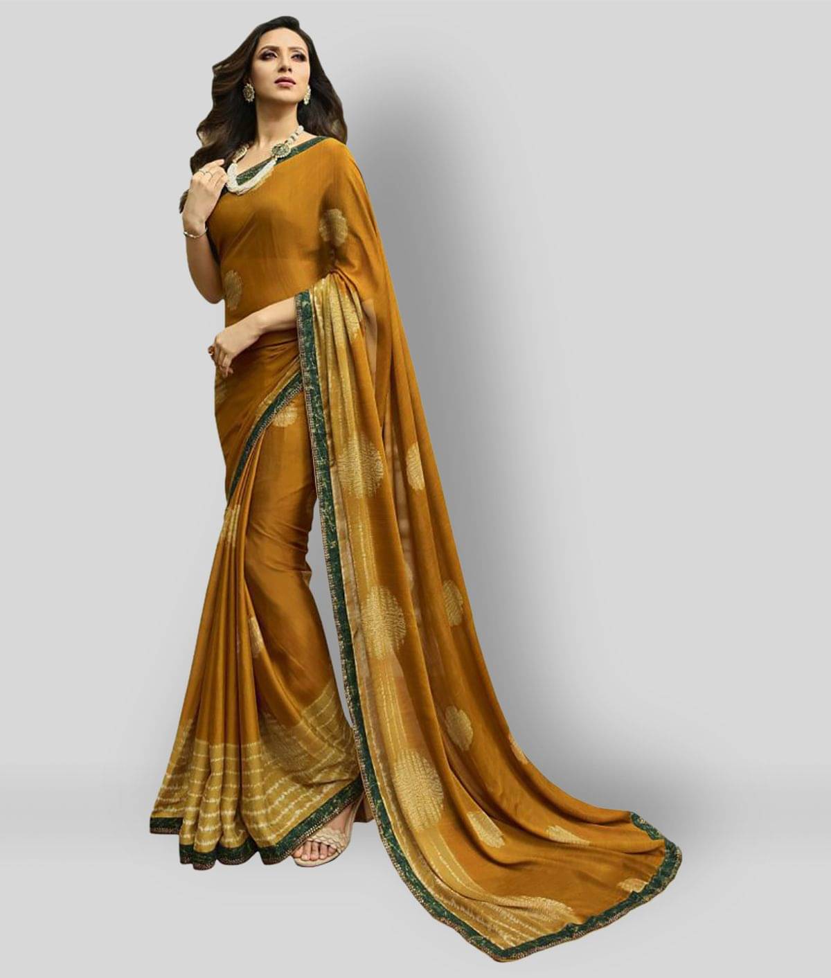 Gazal Fashions Chiffon Printed Saree With Unstitched Blouse Piece ( Brown )     			Gazal Fashions Chiffon Printed Saree With Unstitched Blouse Piece ( Brown )