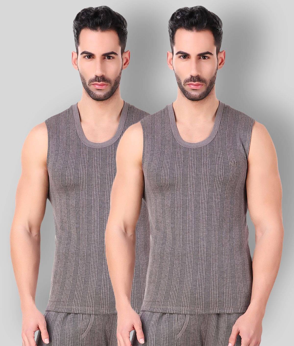     			Hap Kings Pack of 2 Cotton Blend Thermal Tops For Men's ( Grey )