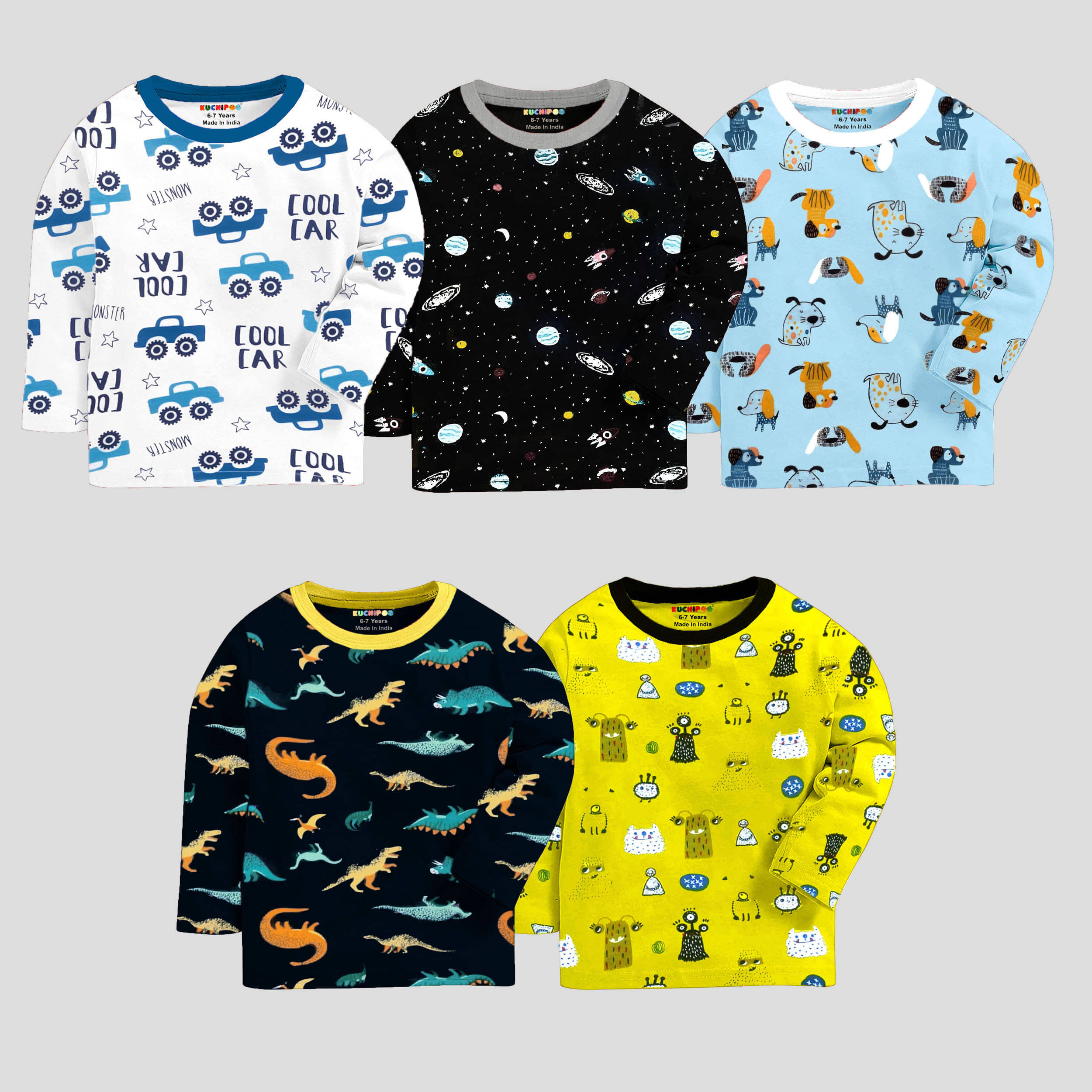     			Kuchipoo Pack of 5 Boys Cotton T-Shirt ( Multicolor1 )