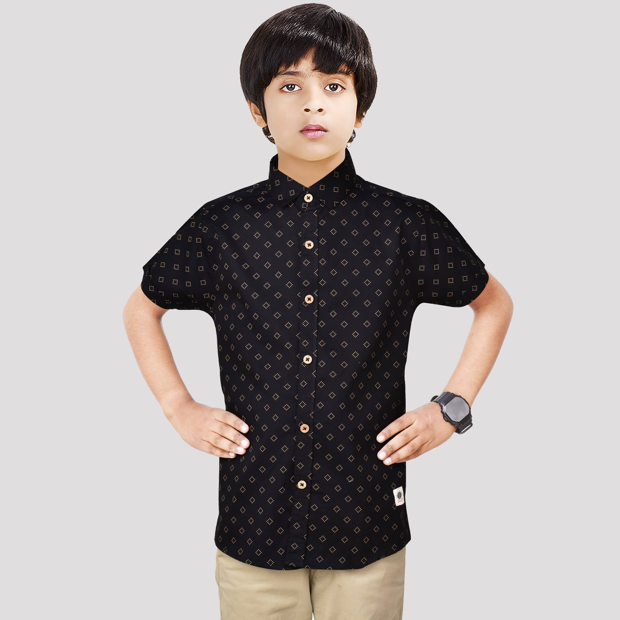 Made In The Shade Pack of 1 Boys 100% Cotton Half Sleeves Shirt ( Black )